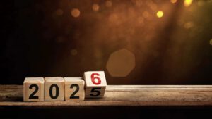 Titel Jahresrückblick 2026, Zahlenwürfel die sich von 5 auf 6 drehen